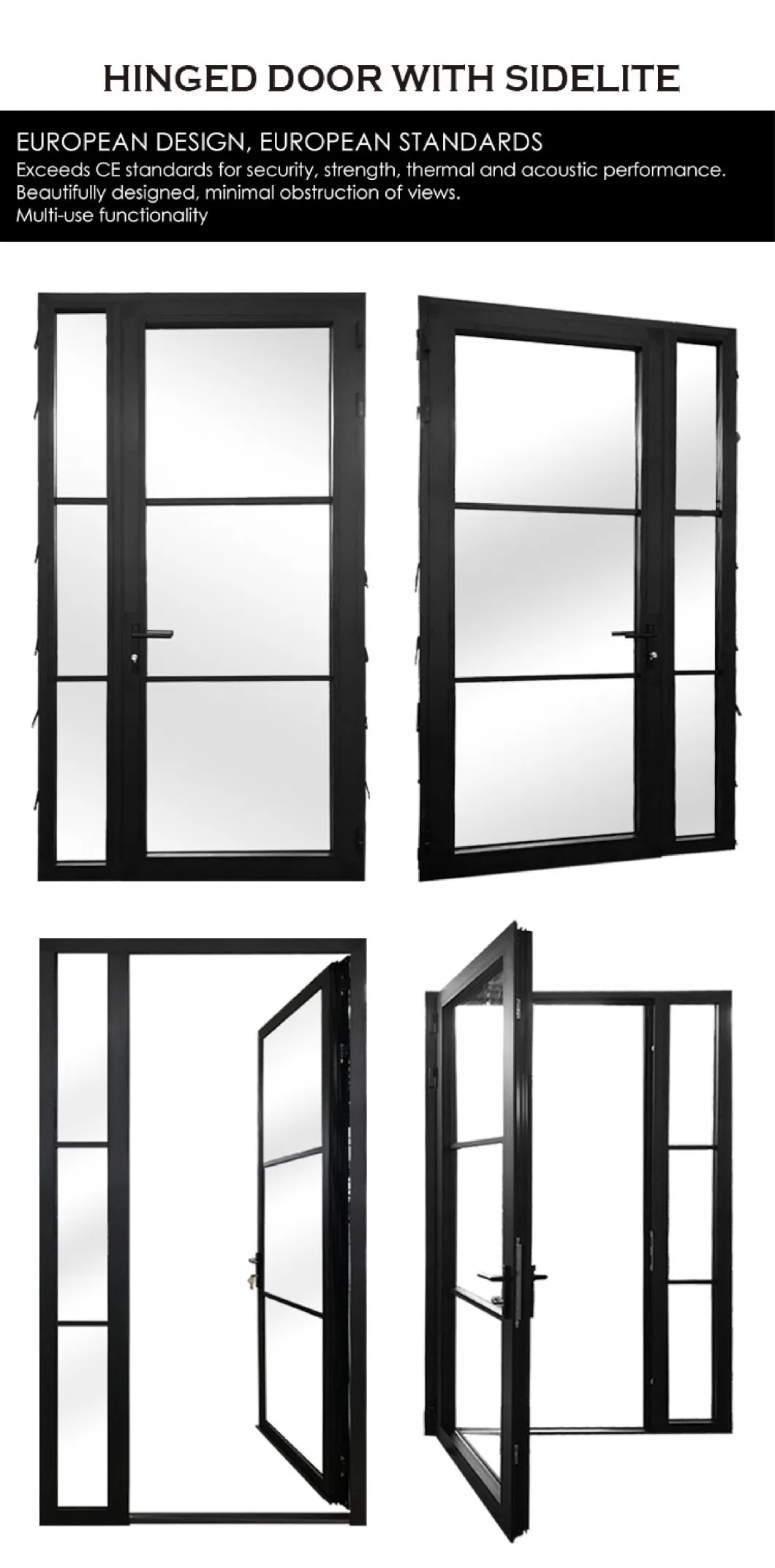 Modern Design Storm Commercial Custom Made Double Toughened Low-E Glass Track Interior French Glass Good Quality Metal Aluminum Aluminium Entry Bedroom Doors