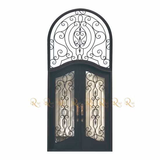 Hurricane Proof Storm Resistant Front Wrought Iron Glass Doors Outdoor Bullet Proof Glass Heavy Entrance Door