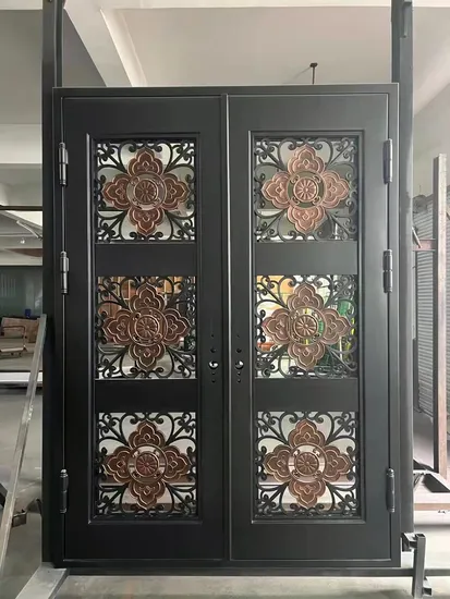 Factory House Outside Safety Front Main Entrance Doors External Arch Rustic Wrought Iron Pipe Storm Security Door Design 