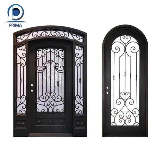 Prima Modern Exterior Metal Double Door Design Luxury French Black Wrought Iron Storm Security Front Entry Door 