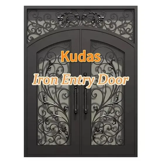 Exterior Metal Double Door Black Wrought Iron Storm Security Front Entry Doors 